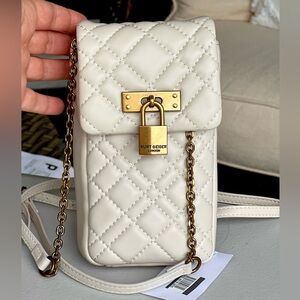 KURT GEIGER Brixton NWT  quilted leather phone crossbody bag case chain bone